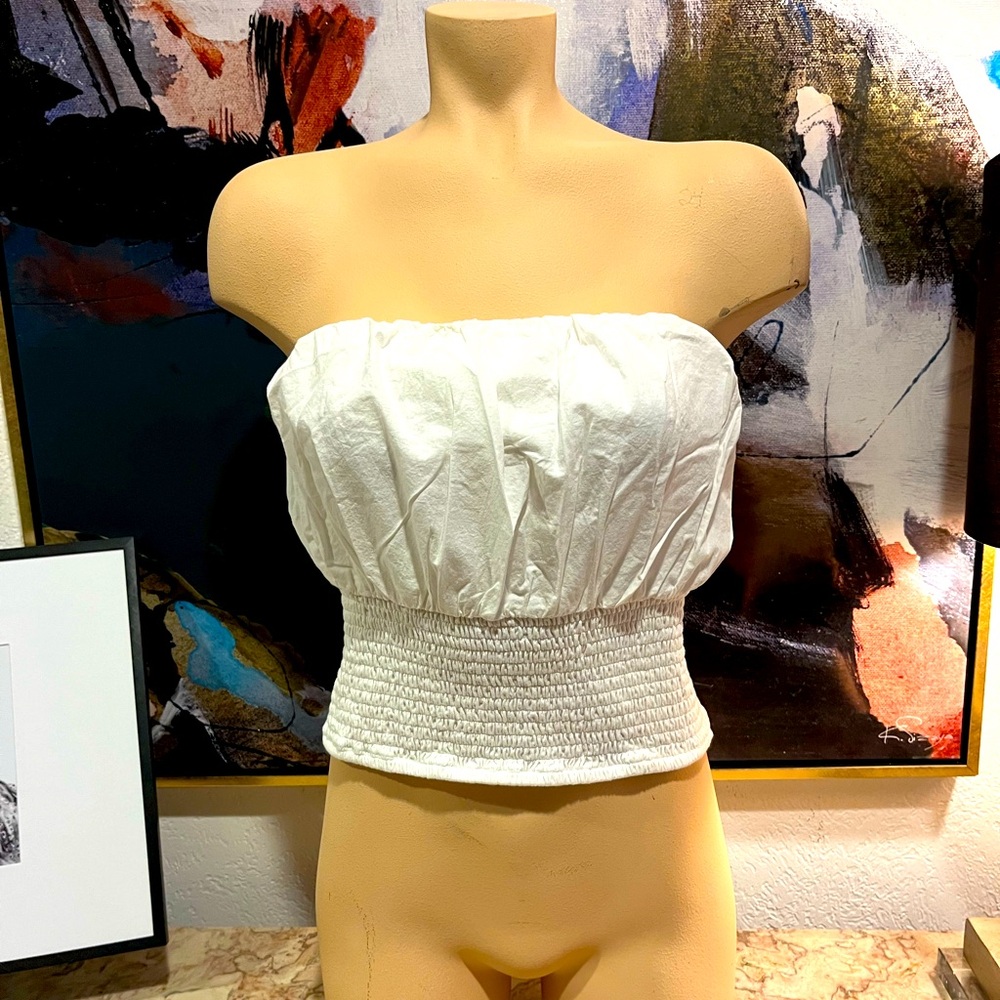 MAEVE by ANTHROPOLOGIE strapless crop top Medium elastic rushing EUC tube tank